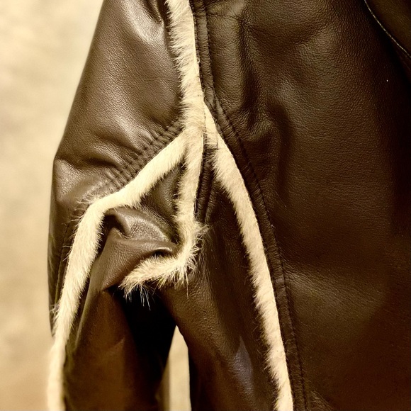 Dennis Basso Design Smooth Faux Fur & Brown Leather Coat. - Picture 8 of 11